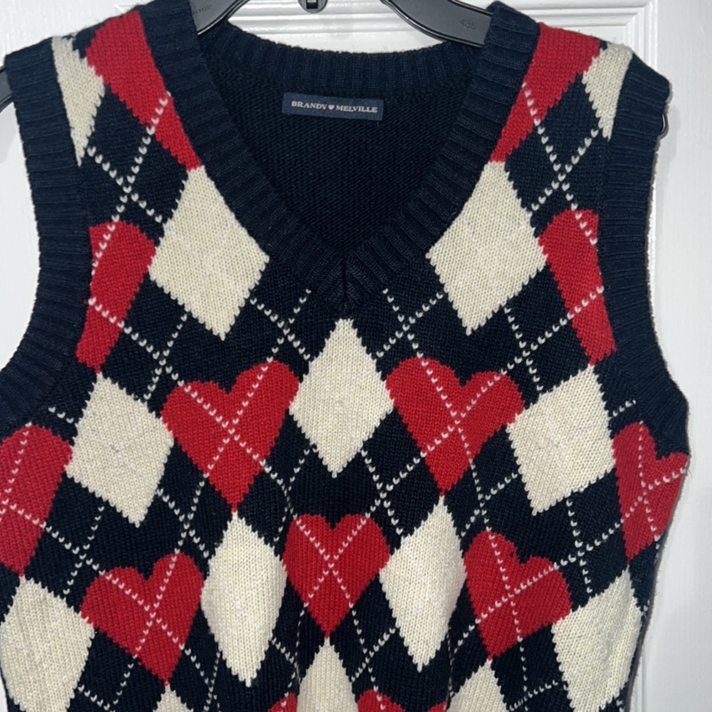Brandy Melville Women's Red and Blue Gilet Super Soft Vest One Size